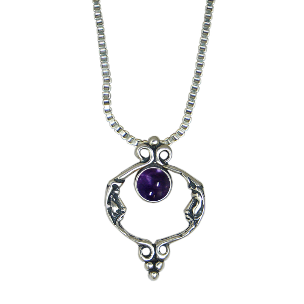 Sterling Silver Unusual Double Moon Necklace With Iolite
